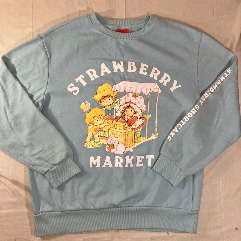 Strawberry Shortcake Market Light‎ Blue Graphic Sweatshirt Womens M Retro 80s